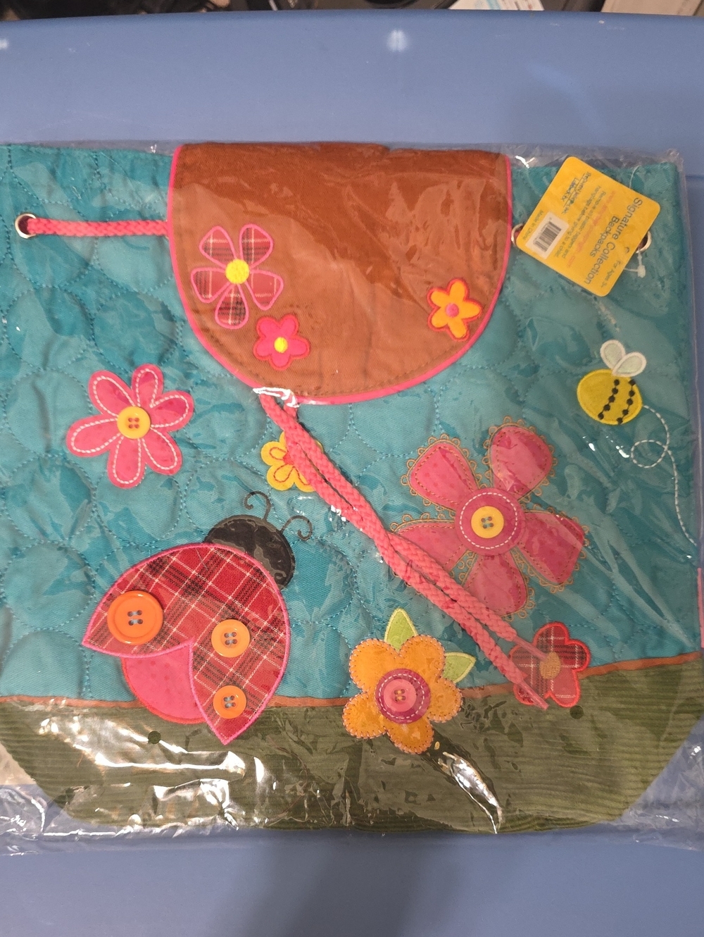 Stephen Joseph Turquoise Quilted Floral & Ladybug Backpack